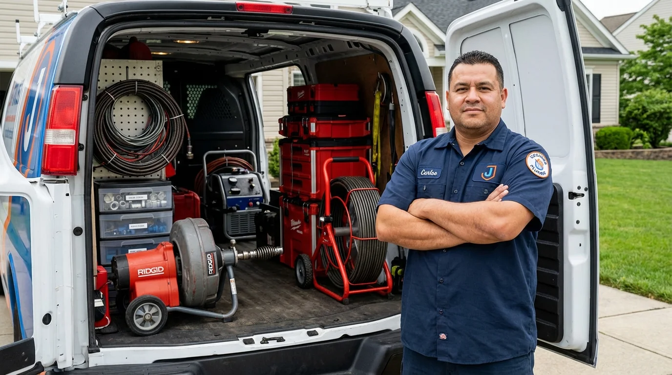 Professional drain cleaning equipment and Johns Plumbing LLC plumber in Wheeling