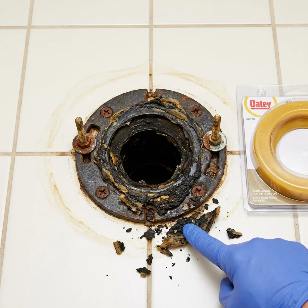 Failed wax ring showing water seepage at the base of a toilet in a Wheeling, WV home