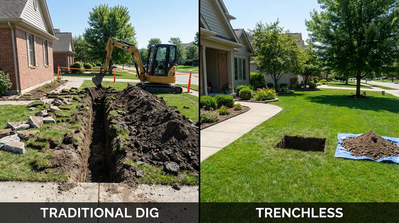 Trenchless sewer repair with minimal yard damage versus traditional excavation in Wheeling, WV